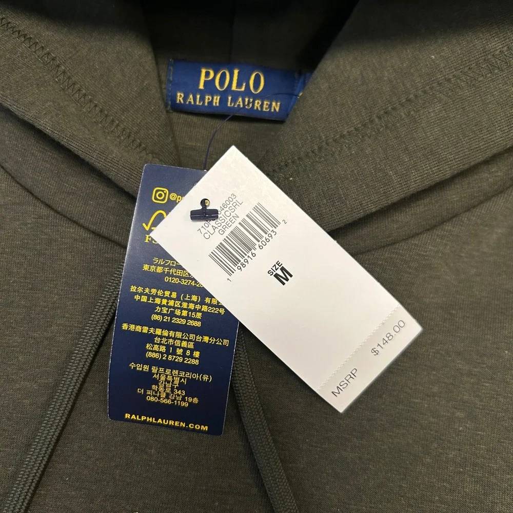 NWT Polo Ralph Lauren Double‎ Knit Hoodie Sweatshirt Script Logo Men Medium Pony
